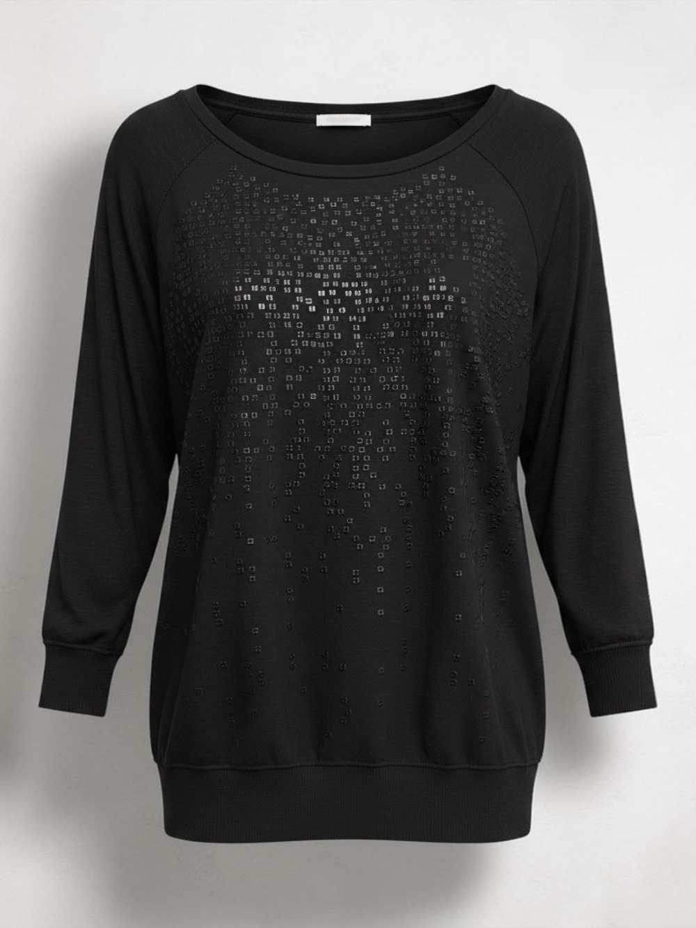 Calvin Klein Women’s Black Scoop-Neck Long Sleeved Top with Sequins Size Medium
